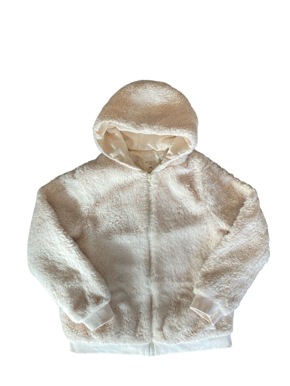 Hayden Girls Kids Soft Fleece Hooded Zip Up Jacket in Cream - Size XL